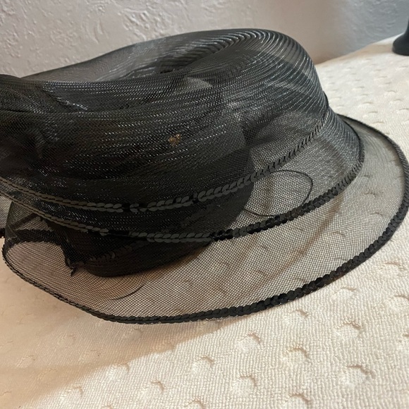 Black Tulle, Sequin and Beaded Fancy Hat - Picture 12 of 14